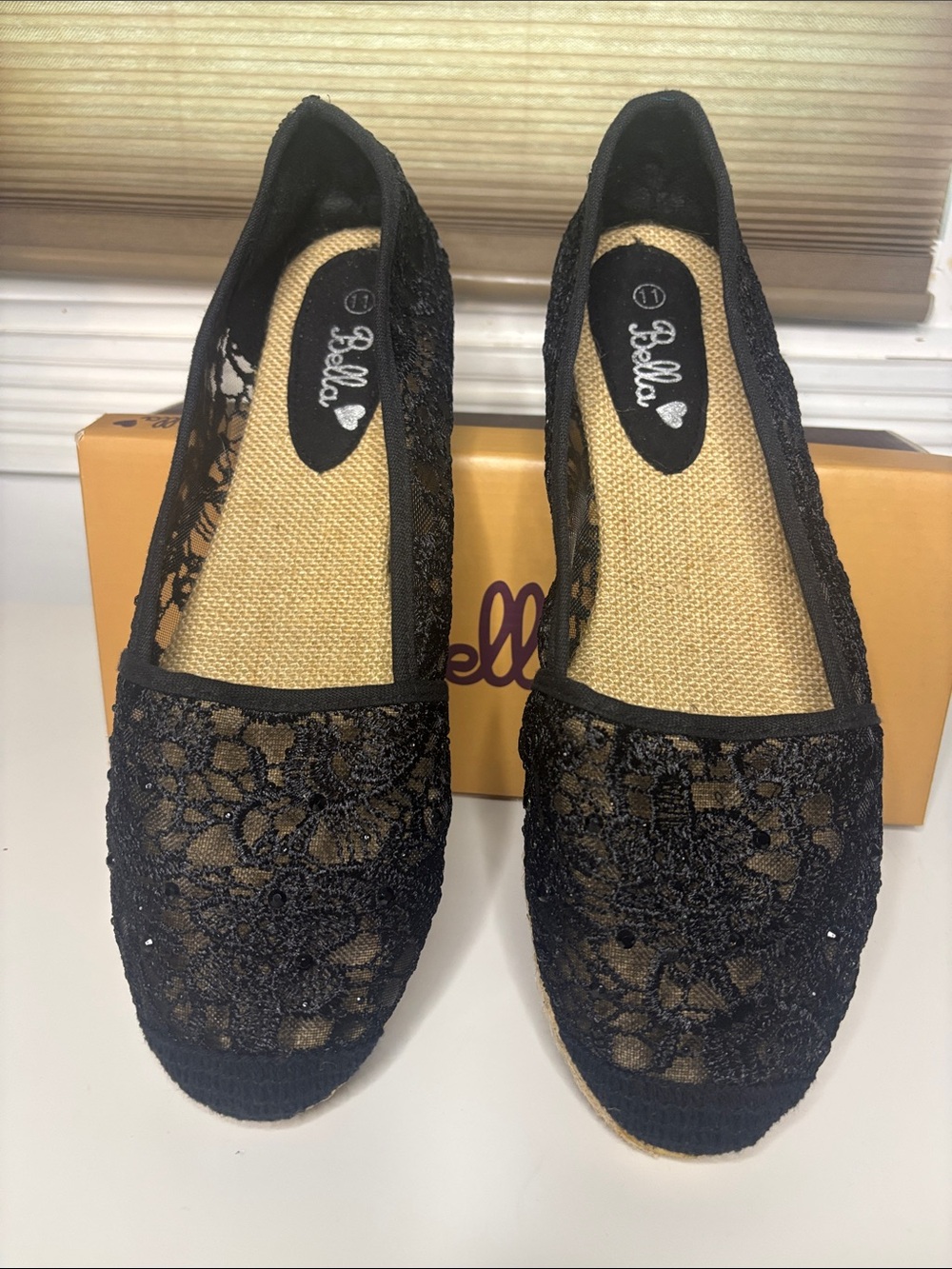 Abella Black Lace Slip-On Espadrille Flats